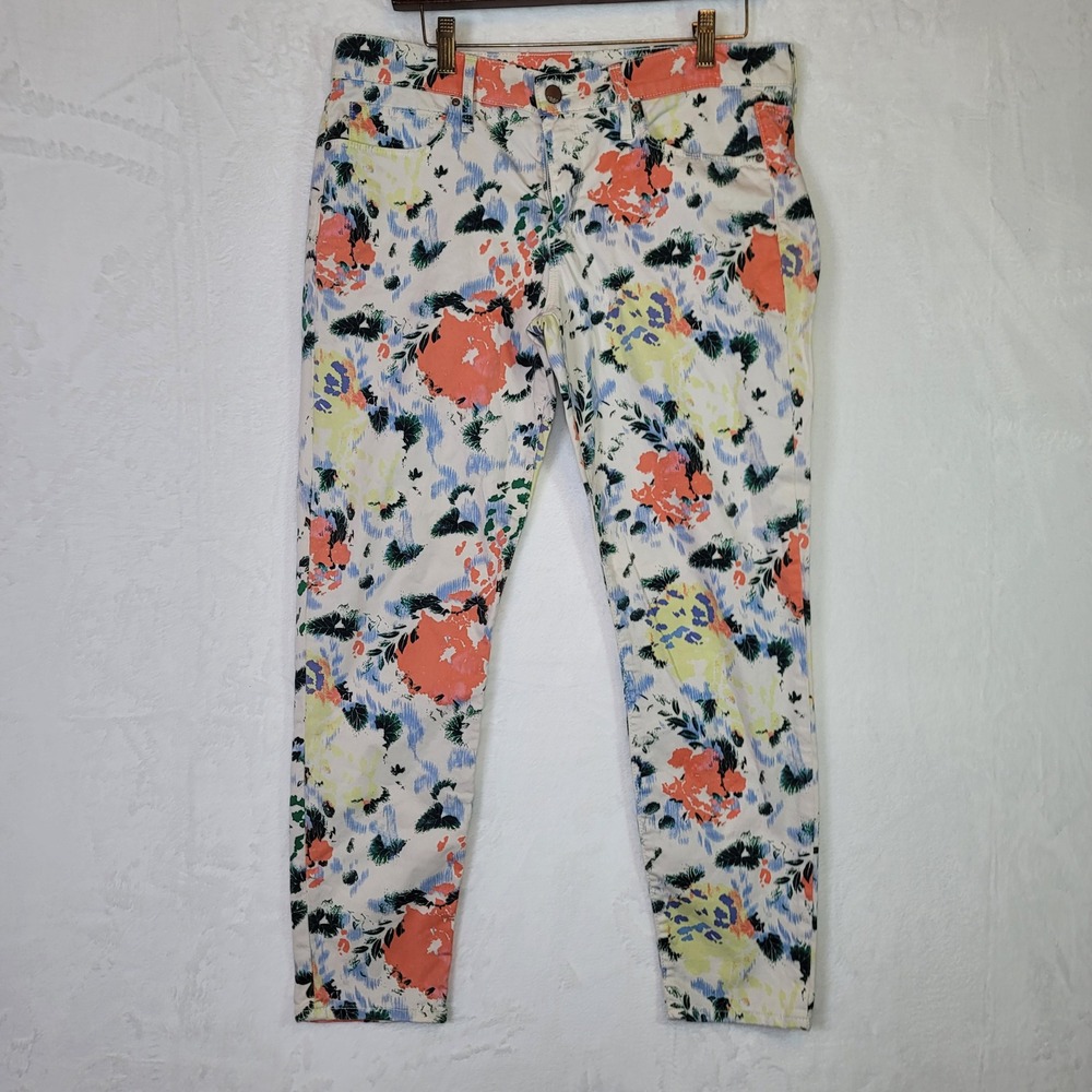 Gap 1969 Floral Artsy Ankle Jeans Boho Cottage Preppy Sz 31 Fits 34x27 Denim